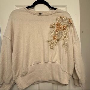 Embroidered Cream Sweater Top